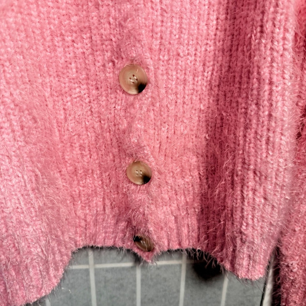 Sugarlips Cardigan Sweater Womens Large Berry Bliss Pink Fuzzy Preppy Coquette - Picture 6 of 9